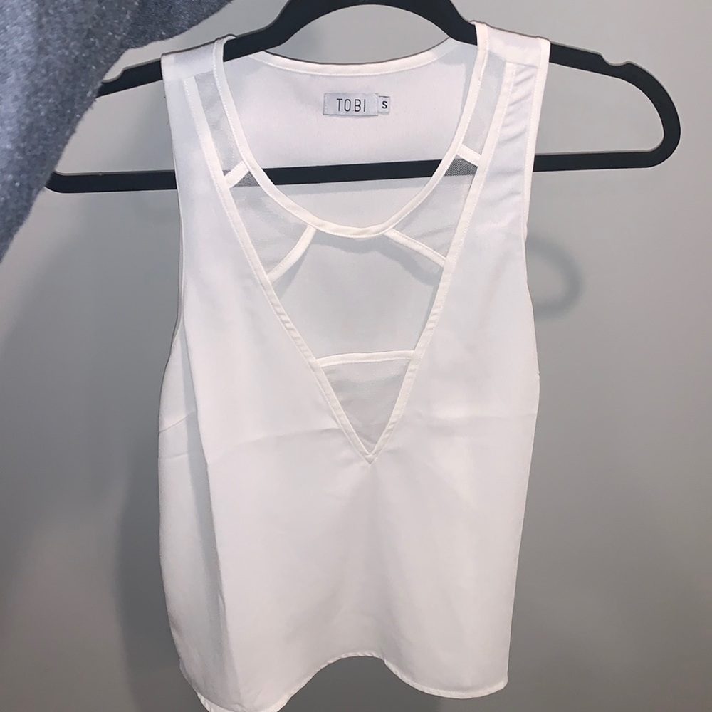 White tank with mesh And open V cut